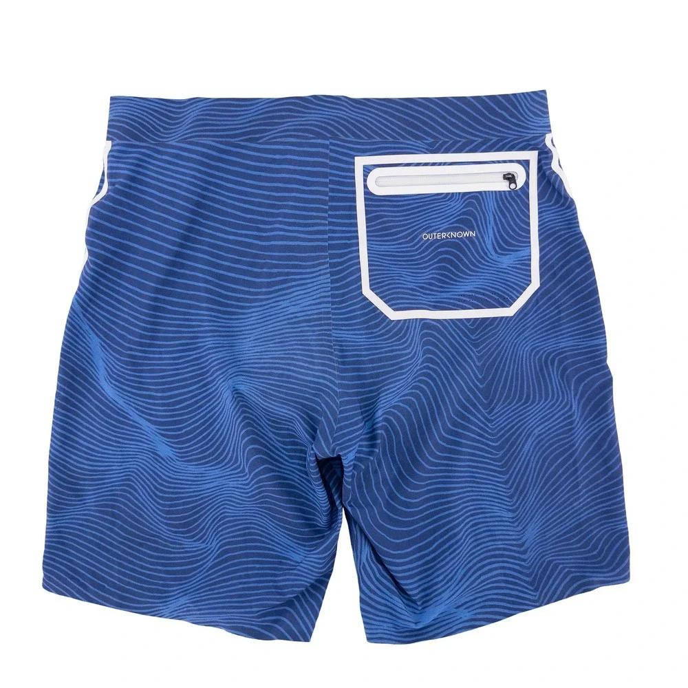 Outerknown Mens 31 Apex Board Shorts Blue Wave Print Surf Trunks Kelly Slater